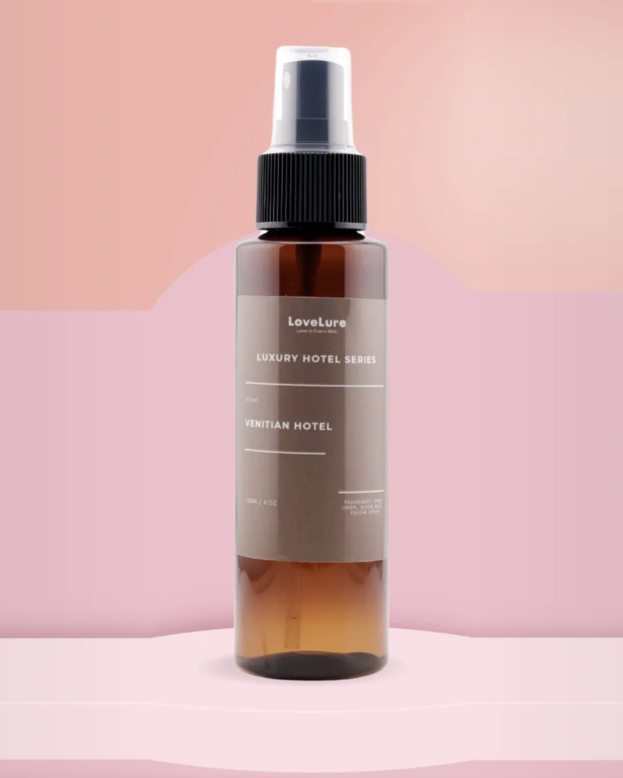 Venetian-inspired bottle on a soft pink backdrop